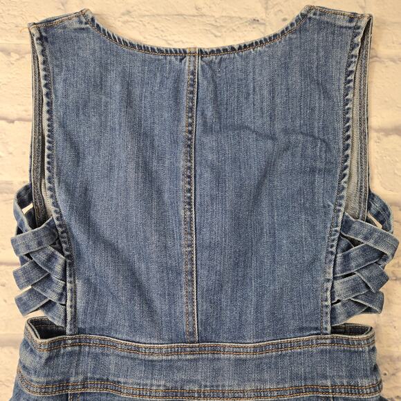 Pacsun Denim Cutout Dress Button Front Raw Hem size Small - Picture 12 of 16